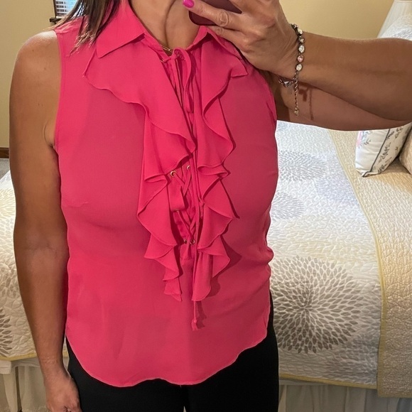 TAHARI ARTHUR S. CEVIE size small pink ruffle sleeveless top - Picture 1 of 9